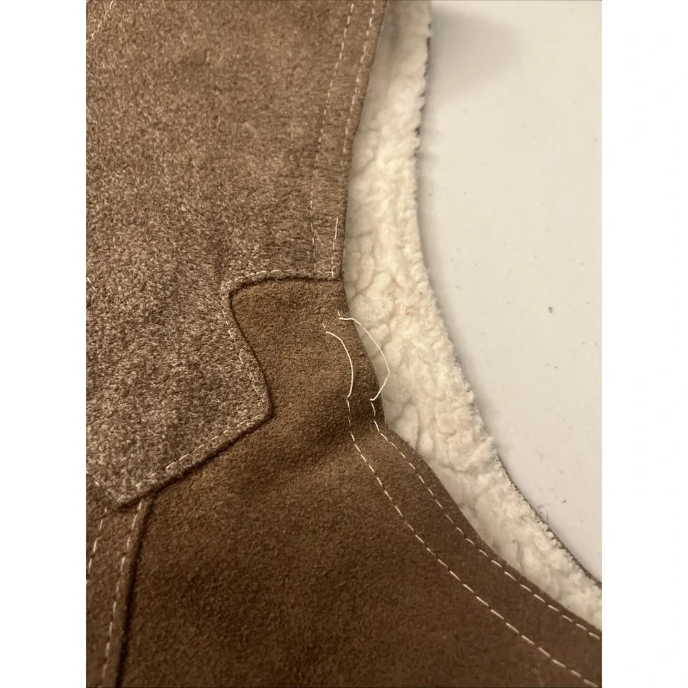 Joe's Genuine Leather Brown Suede &‎ Sherpa Lined Leather Vest Snaps Pockets